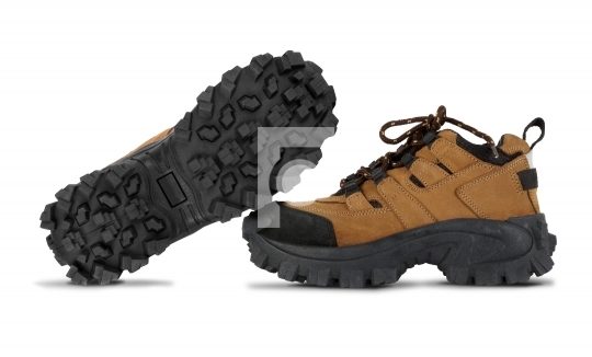 Tough hiking shoes isolated on white background