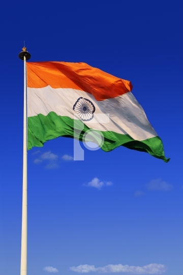 Tricolor Indian Flag with Sky in Background