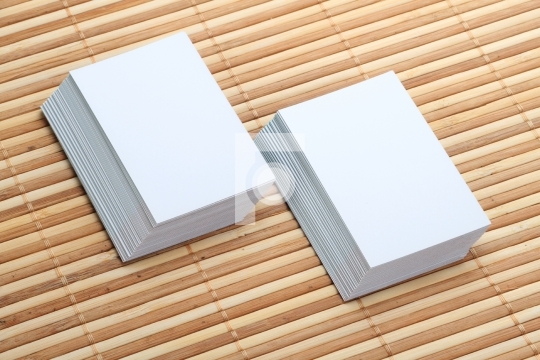 Two Set of Blank Business Card Mockup on Wooden Background