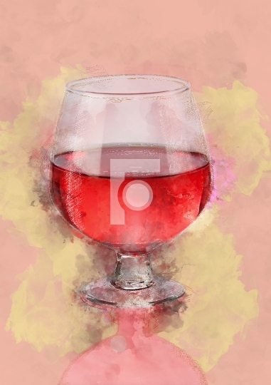 Water Color Painting of Red Wine Glass
