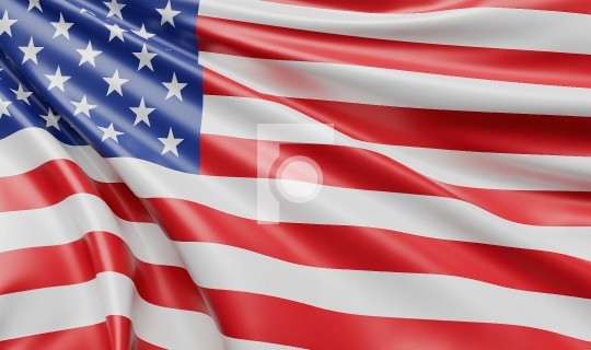 Waving American USA Flag Closeup - 3D Render Illustration