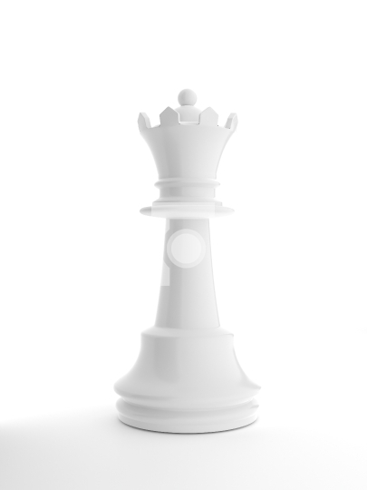 White  Chess Queen On White Background - 3D Illustration Renderi