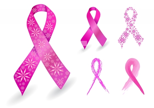 Breast cancer ribbon in pink with glitter flowers