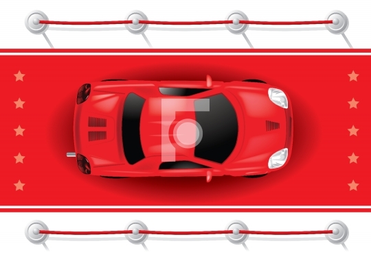 Car Top View on Red Carpet - Vector Illustration