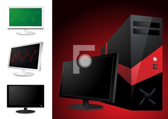 Computer and lcd monitor - vector illustration