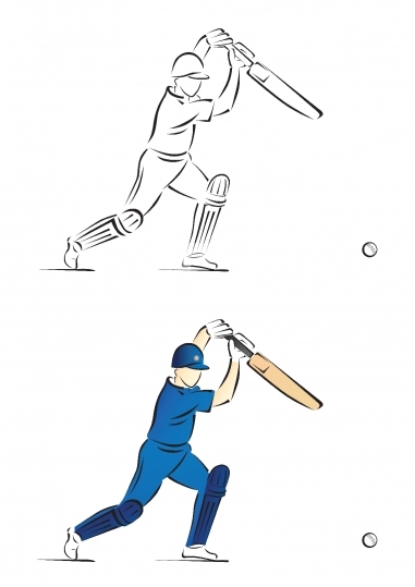 Cricket Batsman Playing a Shot - Vector Illustration