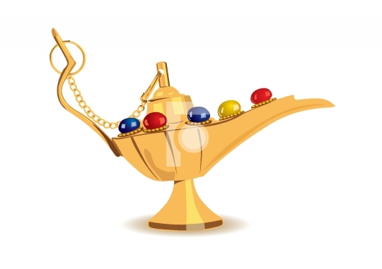 Detailed vector illustration of aladdin_qt_s magic lamp with pearls