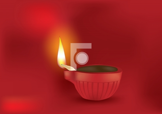 Diwali Diya in Red Background - Vector Illustration