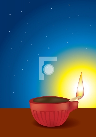 Diwali Diya in Sky Background - Vector Illustration