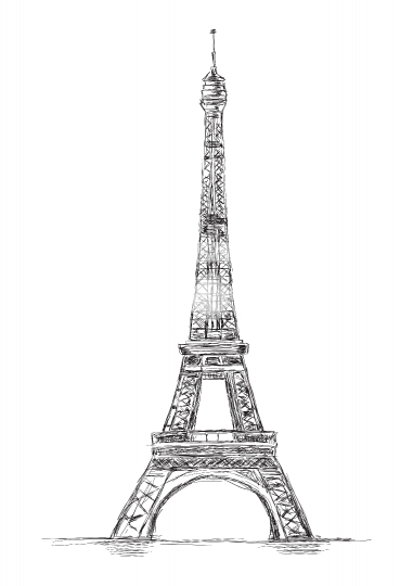 Eiffel Tower Handmade Vector Sketch Illustration, Paris, France