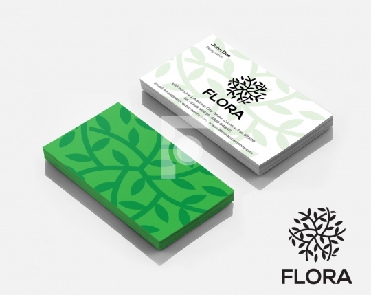 Flora Leaf Logo Design & Business Card Template for Startups