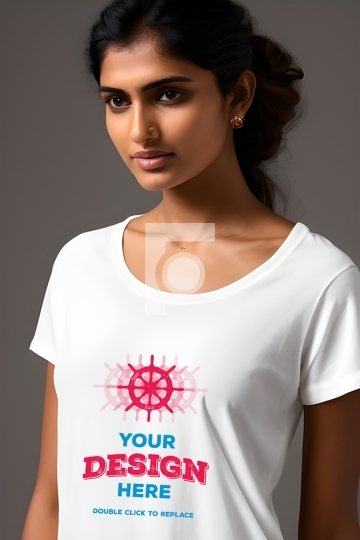 Free Mockup T-Shirt - Indian Girl in White T-Shirt - AI Generati
