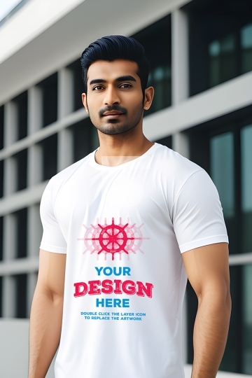 Free T-Shirt Mockup  Indian Man Wearing White T-Shirt - AI Gener
