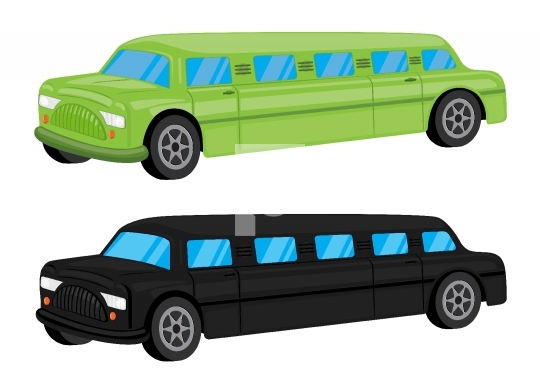 Green / Black Limousine Car Vehicle Cartoon - Vector Illustratio