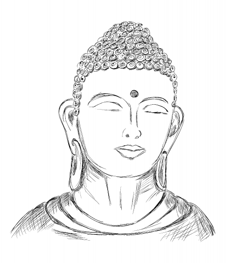 Hand drawn Face, Buddha Sketch - Vector Illustration