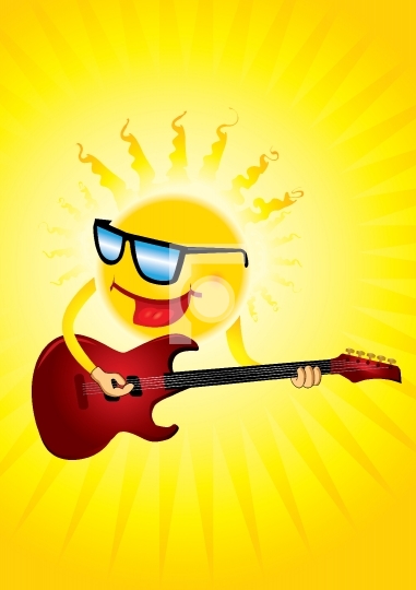 hot sun with a guitar playing cool music