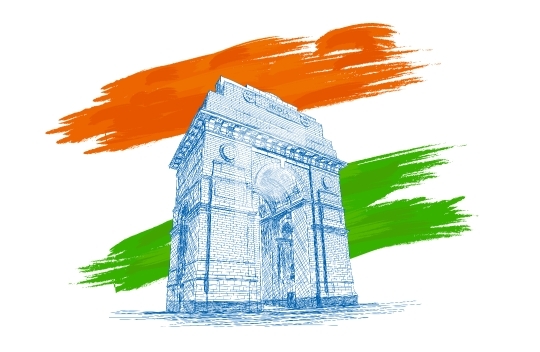 India Gate Architecture with Indian Flag Colors - Vector Illustration