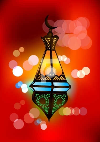 Intricate arabic lamp with beautiful lights in the background