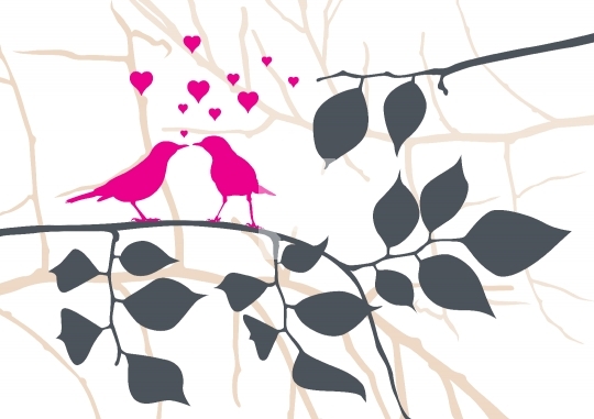 Love Birds on a Tree - Vector Illustration