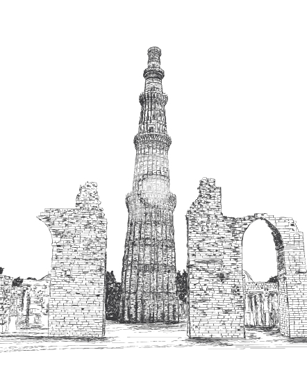 Qutub Minar Vector Illustration - New Delhi, India Unesco World 