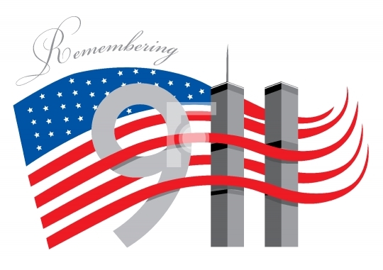 Remember 911 - World trade centre with American Flag