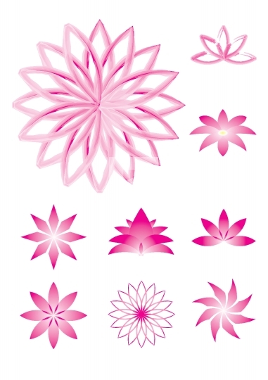Set of 9 pink lotus vector illustrations
