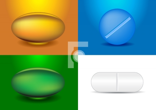 set of different capsules and medicines