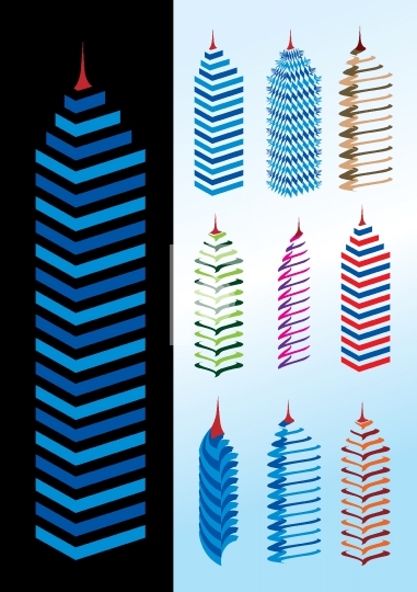 set of modern skyscraper illustrations