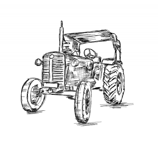 Sketch of Tractor Vehicle for Agriculture - Vector Illustration