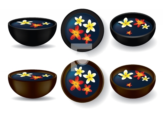 Spa bowls with frangipani flowers - Vector Illustration