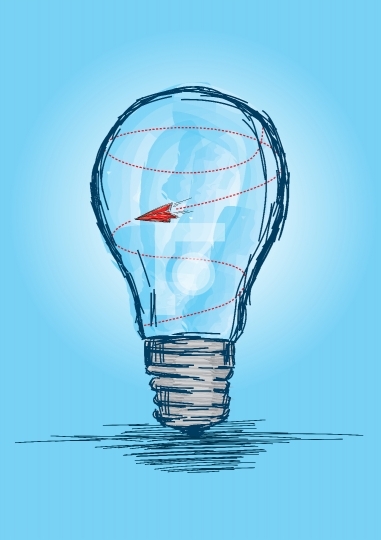Trapped Airplane in a Bulb - Out of Ideas Concept Vector Illustr