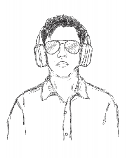 Vector Illustration of a Man with wireless headphones and sungla