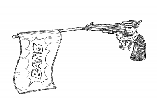 Vintage / Old Revolver Gun with Bang Flag Vector Illustration