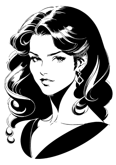 Vintage young woman, Retro comics woman head black and white vec