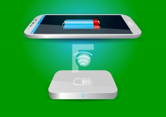 Wireless Battery Charger and Smartphone or Tablet - Vector Illus