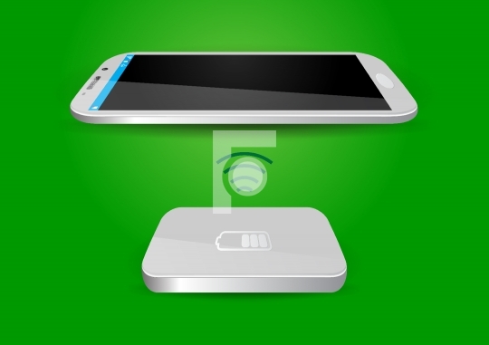 Wireless Battery Charger and Smartphone or Tablet - Vector Illus