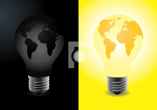 World in the shape of bulb, one lit and one off