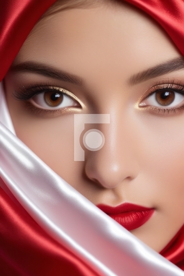 Beautiful girl in hijab, ,red and white - ai generated image