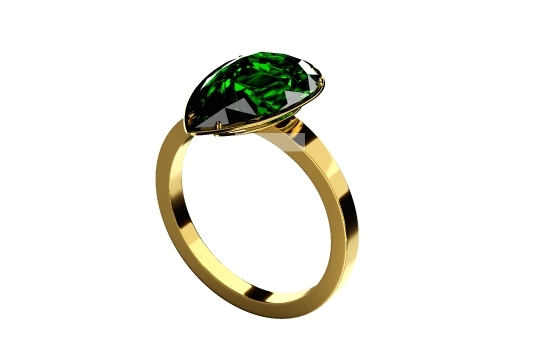 Beautiful Ring with Green Emerald and Gold Metal - 3D Illustrati