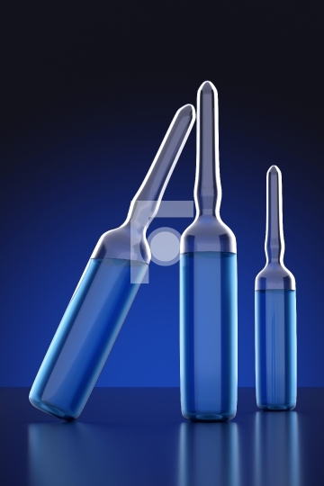 Blank Vaccine Ampules on Blue background - 3D Illustration Rende