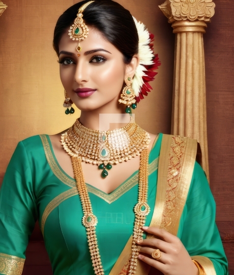 Free Download Beautiful Indian Woman Wearing Traditional Gold Jewellery - AI G