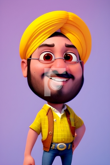 Free Download Funny Indian Sardarji Comical Illustration - AI Ge