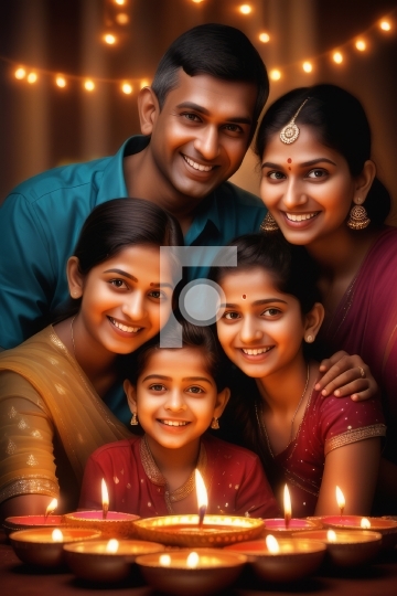 Free Download Indian Family Celebrating Festival Diwali Lights -