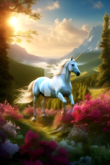 Free Download Painting of Unicorn in a Beautiful Scenic View - AI Generated