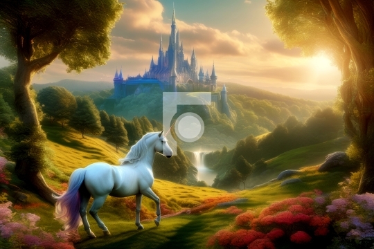 Free Illustration of Unicorn in a Beautiful Landscape - AI Generated