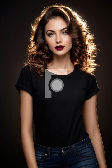 Free Mockup of Black TShirt  - Classy and Beautiful Model  AI Ge