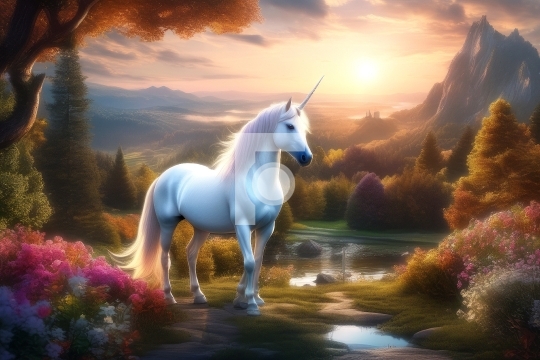Free Painting of Unicorn in a Beautiful Landscape - AI Generated 