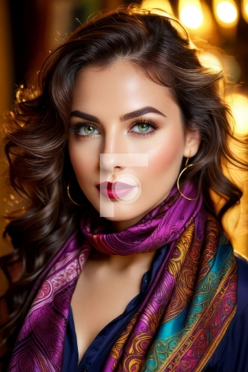 Free Photo Beautiful Girl Wearing a Scarf - AI Generated Image