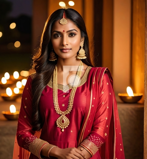 Free Photo Beautiful Indian girl celebrating Diwali - AI Generat