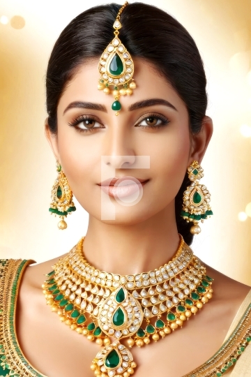 Free Photo Beautiful Indian Girl Wearing Traditional Gold Jewellery - AI Ge